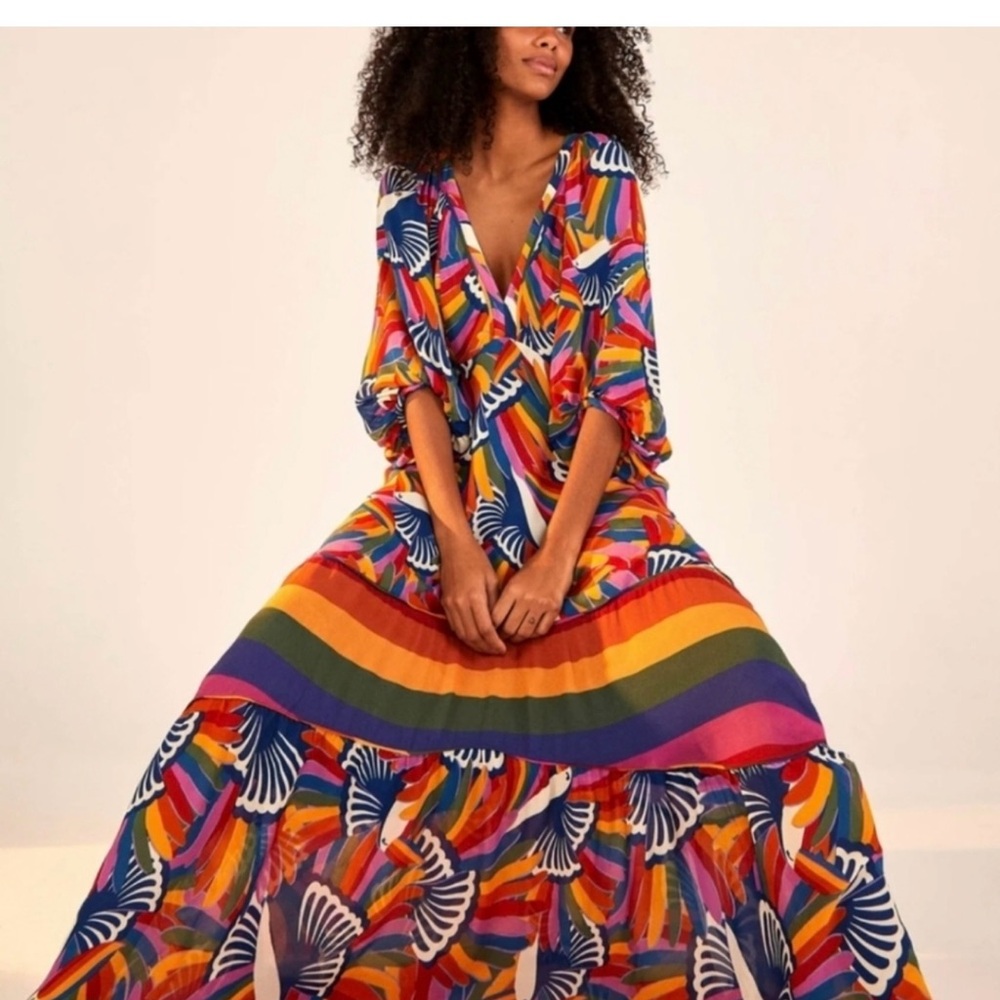 FARM Rio Rainbow Toucans Maxi Dress, women’s size Large